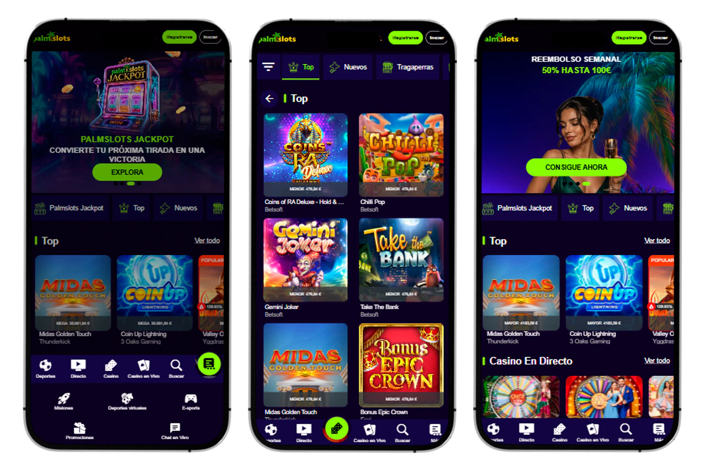 Acceso móvil a PalmSlots Casino desde smartphones y tablets
