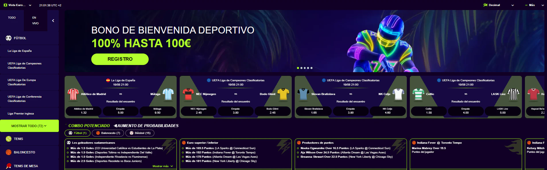 Apuestas en deportes, eSports y competiciones disponibles en PalmSlots Casino