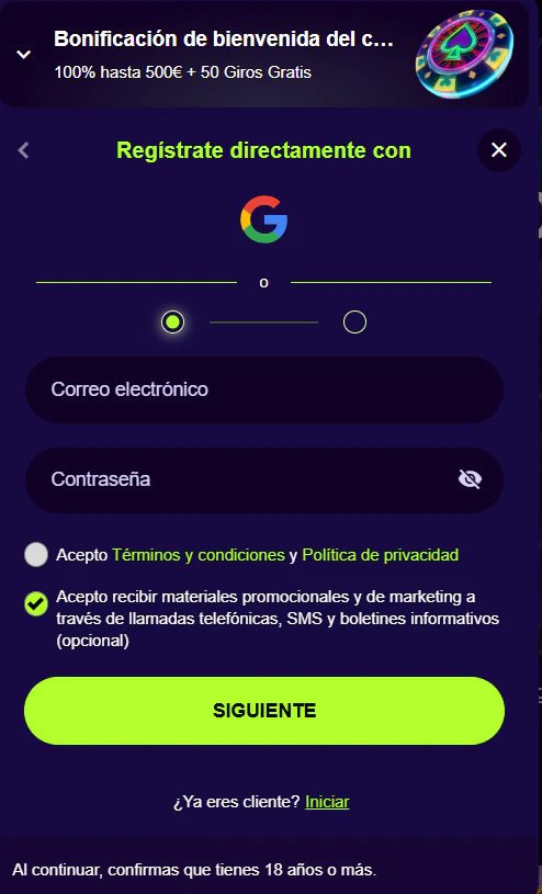 Registro de usuario e inicio de sesión en PalmSlots Casino