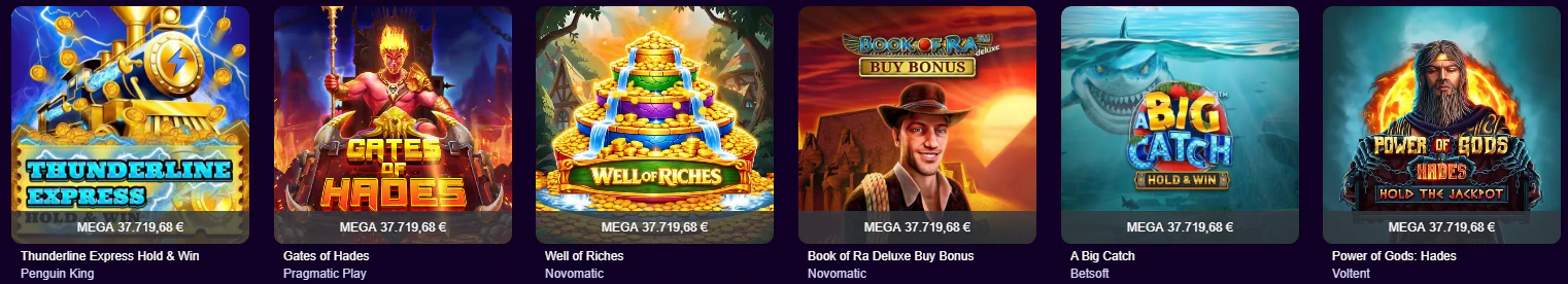 Selección de tragamonedas online y juegos de slots disponibles en PalmSlots Casino
